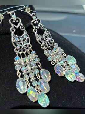 Vintage Iridescent Crystal Chandelier Earrings - Women Jewelry
